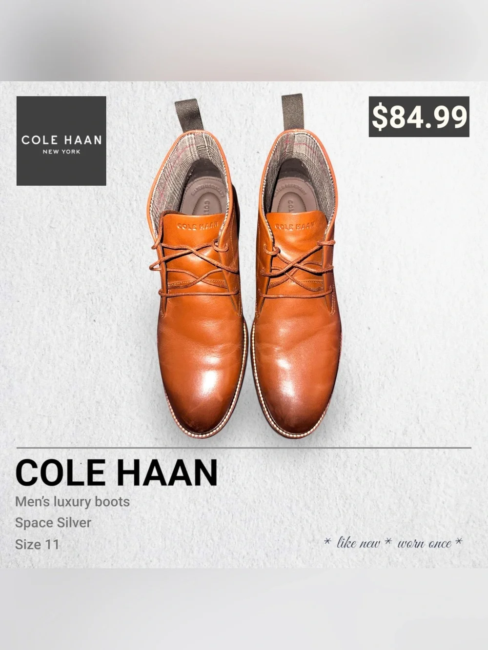 Cole Haan Men's Cognac Leather Chukka Boots
